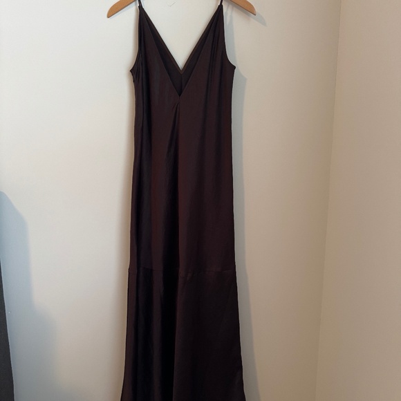 NWT Madewell Dark Carob/ Brown Satin Sleeveless Maxi Slip Dress SZ 0 - Picture 6 of 8